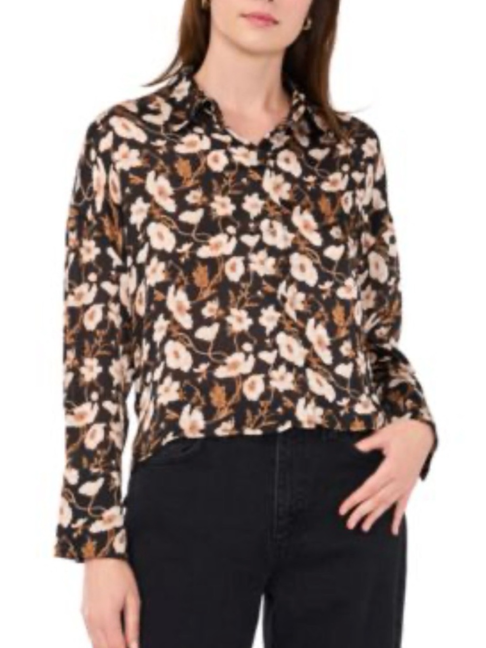 Parker Piper Floral Brown Button Up Top Shirt XXL